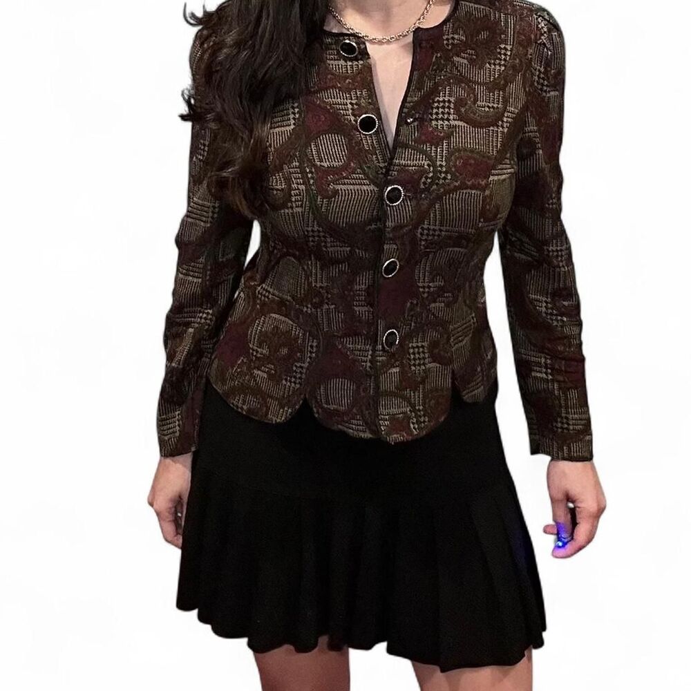 Vintage Jessica Howard Paisley w/ Plaid Tapestry Print Cropped Blazer